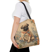 Pug Charm Floral Tote Bag – Eco-Friendly Canvas for Dog Lovers