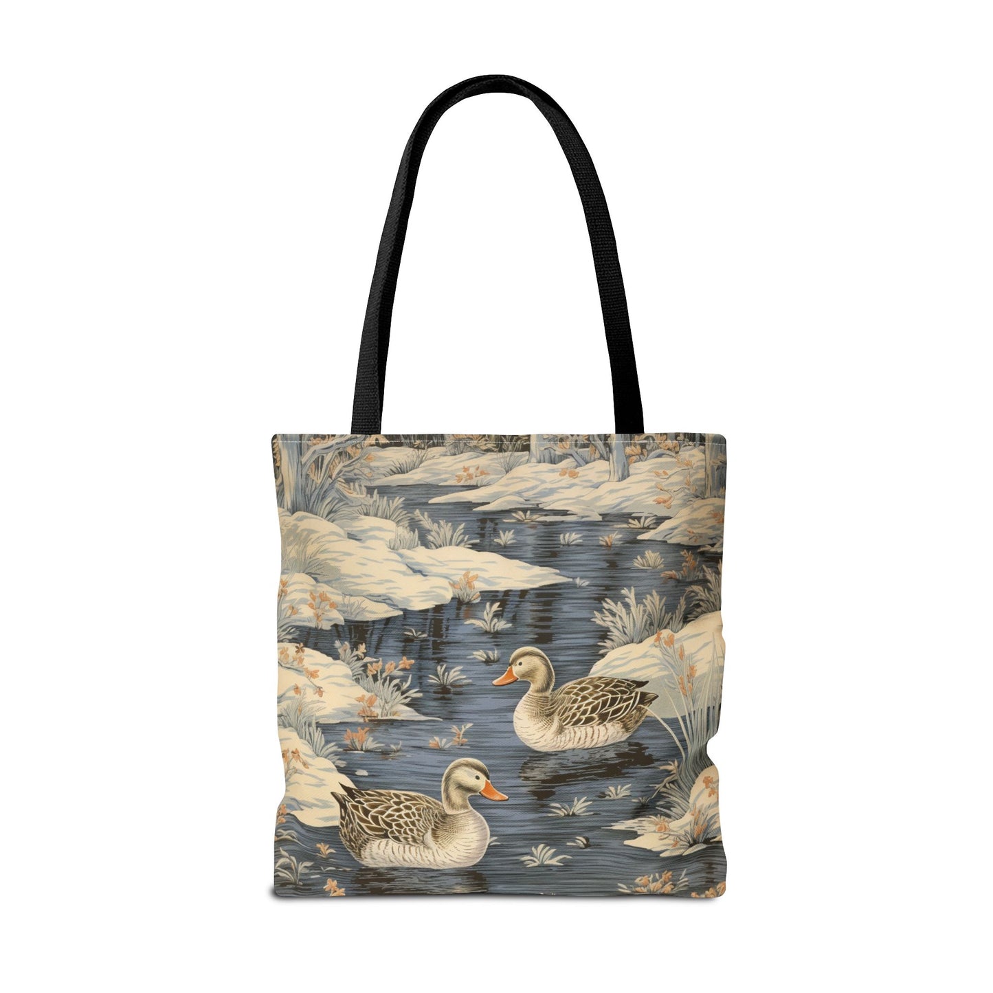 Winter Ducks Scenic Tote Bag, Eco-Friendly Canvas for Nature Lovers