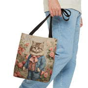 Whimsical Victorian Cat Tote Bag, Floral Eco-Friendly Canvas Bag