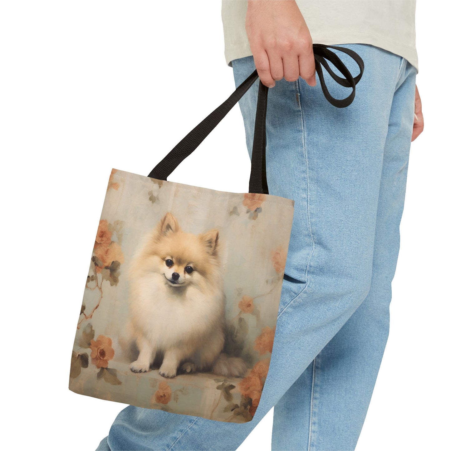 Pomeranian Floral Canvas Tote Bag – Vintage Dog Lover Gift