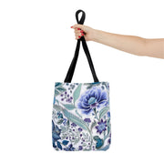 Elegant Blue Blossom Canvas Tote Bag, Eco-Friendly Floral Gift