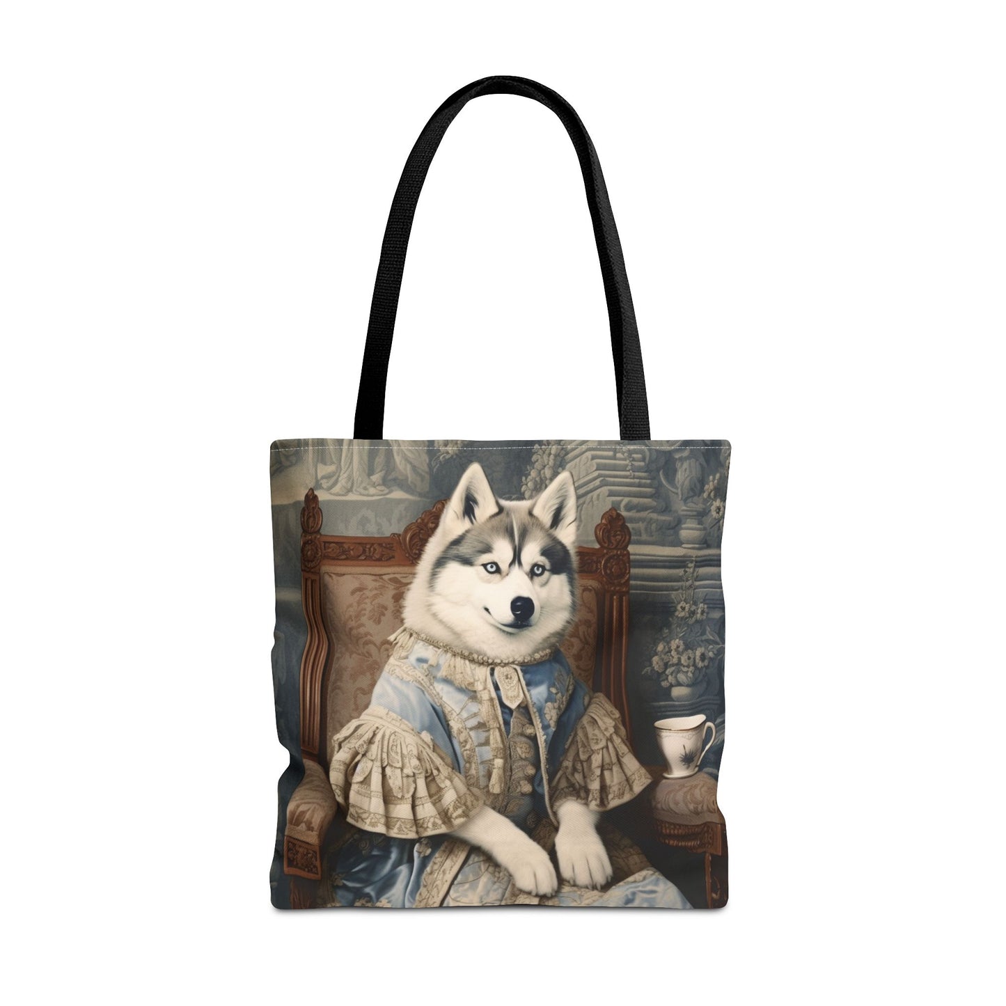 Regal Siberian Husky Tote Bag, Vintage Baroque-Style Canvas Gift