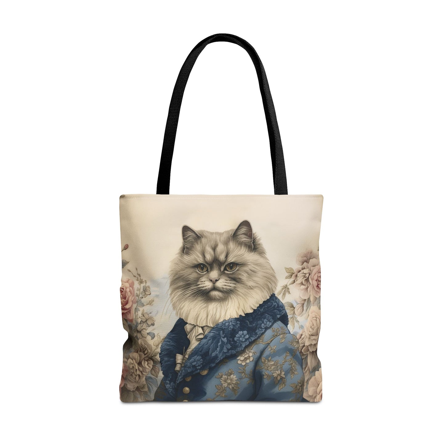 Persian Cat Regal Tote Bag, Floral Vintage Art Eco-Friendly Canvas