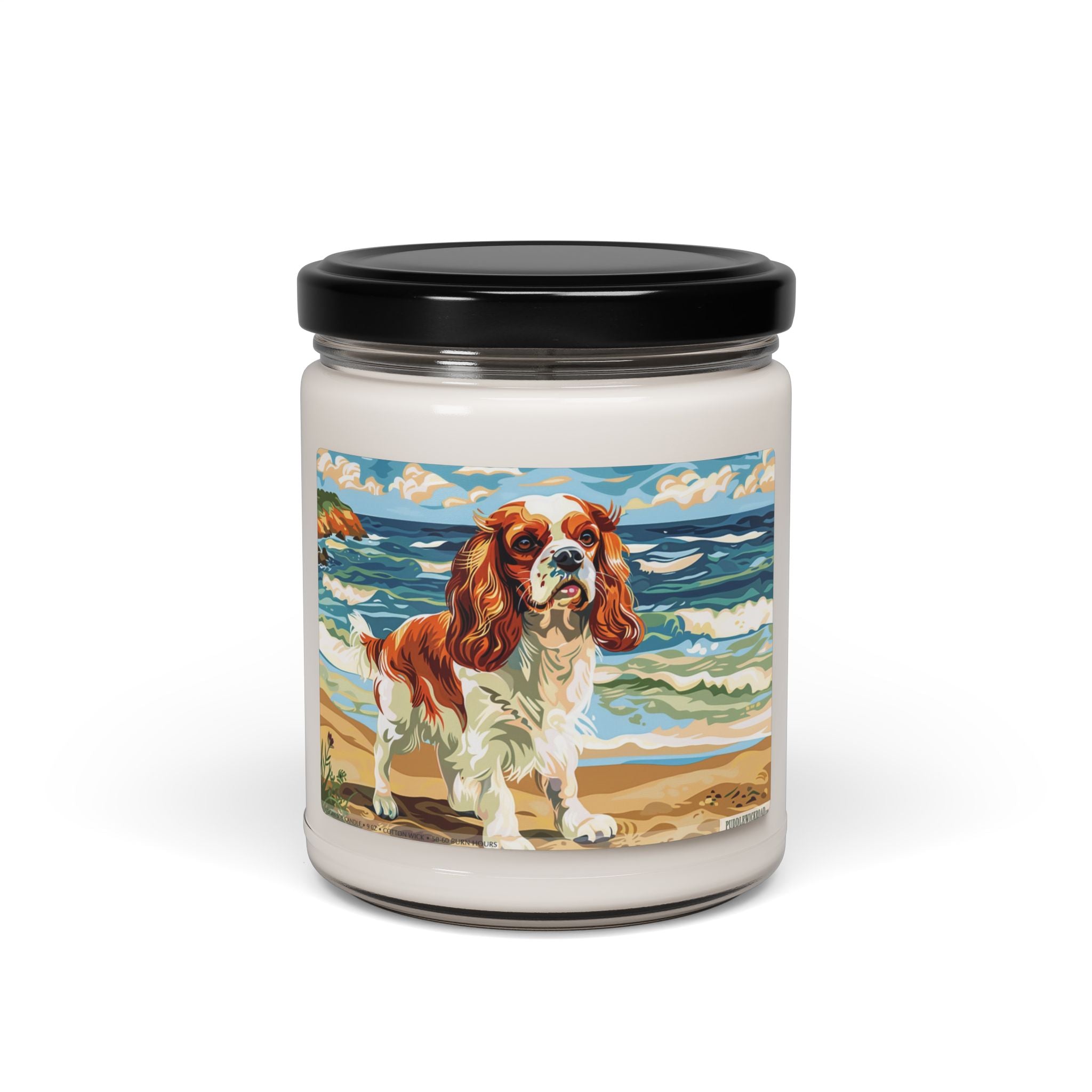 Cavalier King Charles Spaniel Beach Candle – Coastal Art Gift