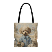 Royal Poodle Canvas Tote Bag, Elegant Floral Design Eco Shopper