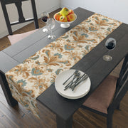 French Damask Table Runner | Gold, Beige, and Teal Design (72" or 90")