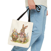 Easter Bunny Canvas Tote Bag with Floral and Basket Design