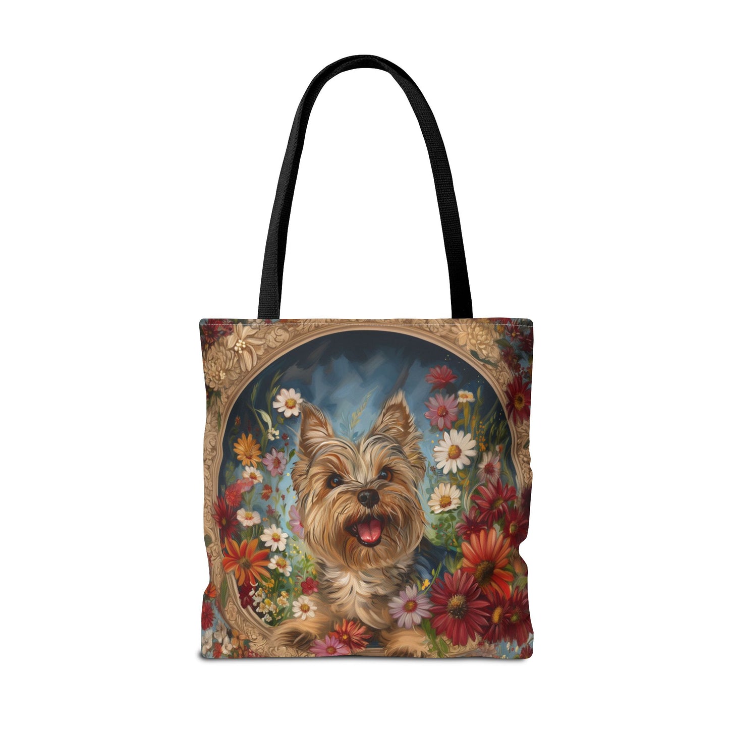 Yorkie in Bloom Tote Bag, Floral Canvas for Yorkshire Terrier Lovers