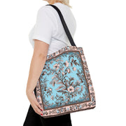 Elegant Floral Tote Bag - Vintage Blue & Beige Design, Eco-Friendly