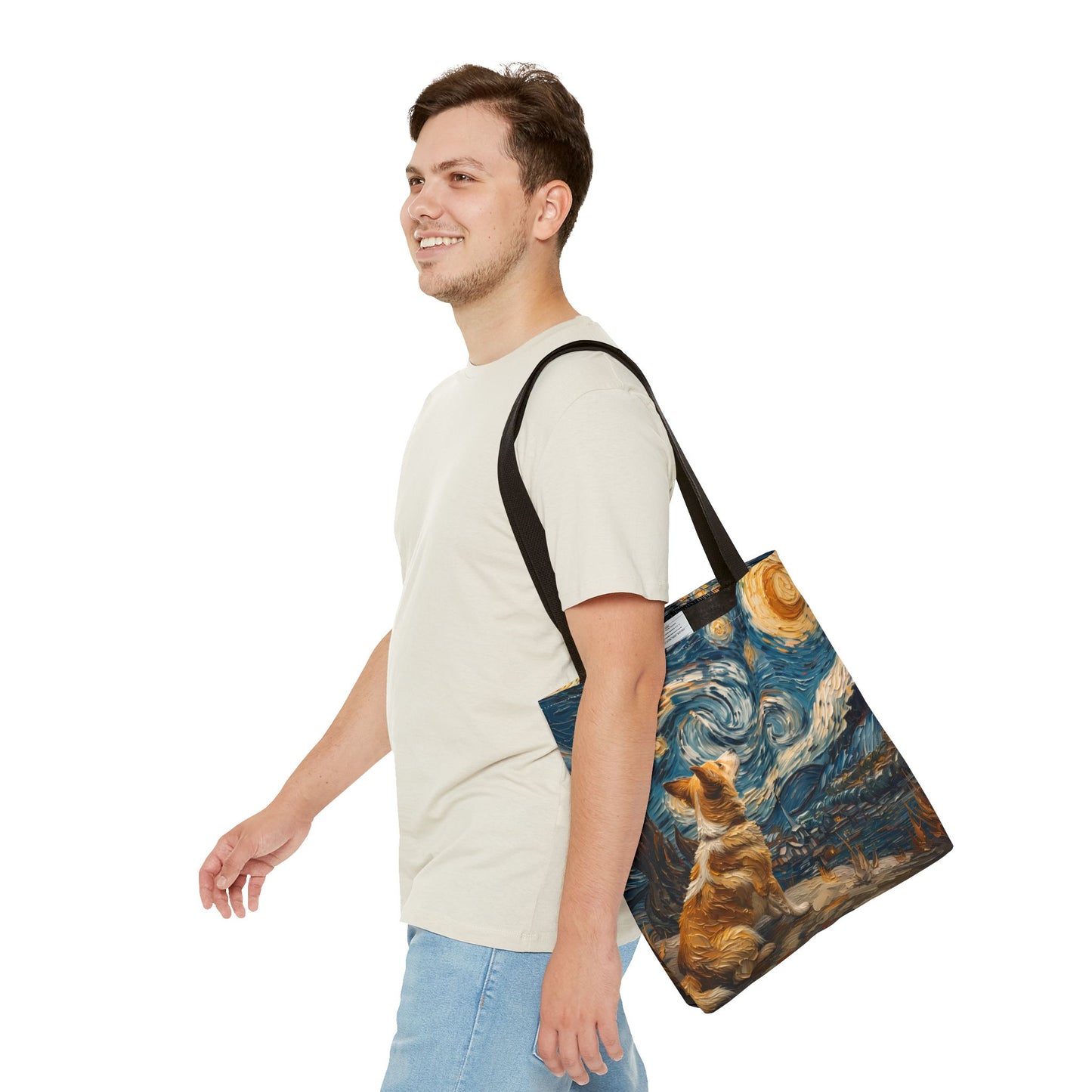 Starry Night Corgi Canvas Tote Bag - Artistic Dog Lover Gift