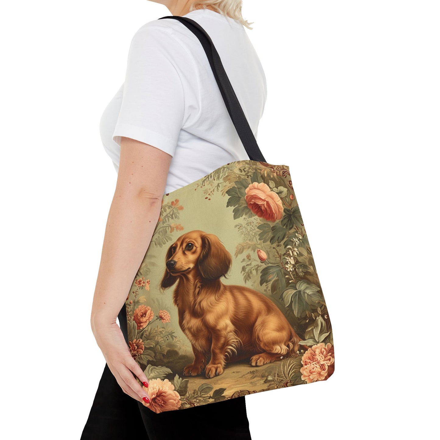 Dachshund Garden Charm Tote Bag - Floral Eco-Friendly Shopper