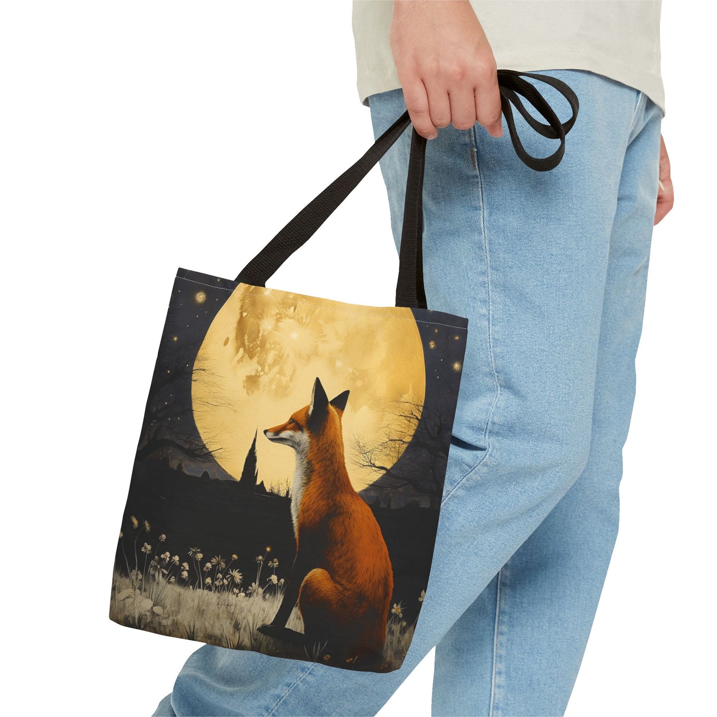 Moonlit Fox Canvas Tote Bag – Rustic Charm for Nature Lovers