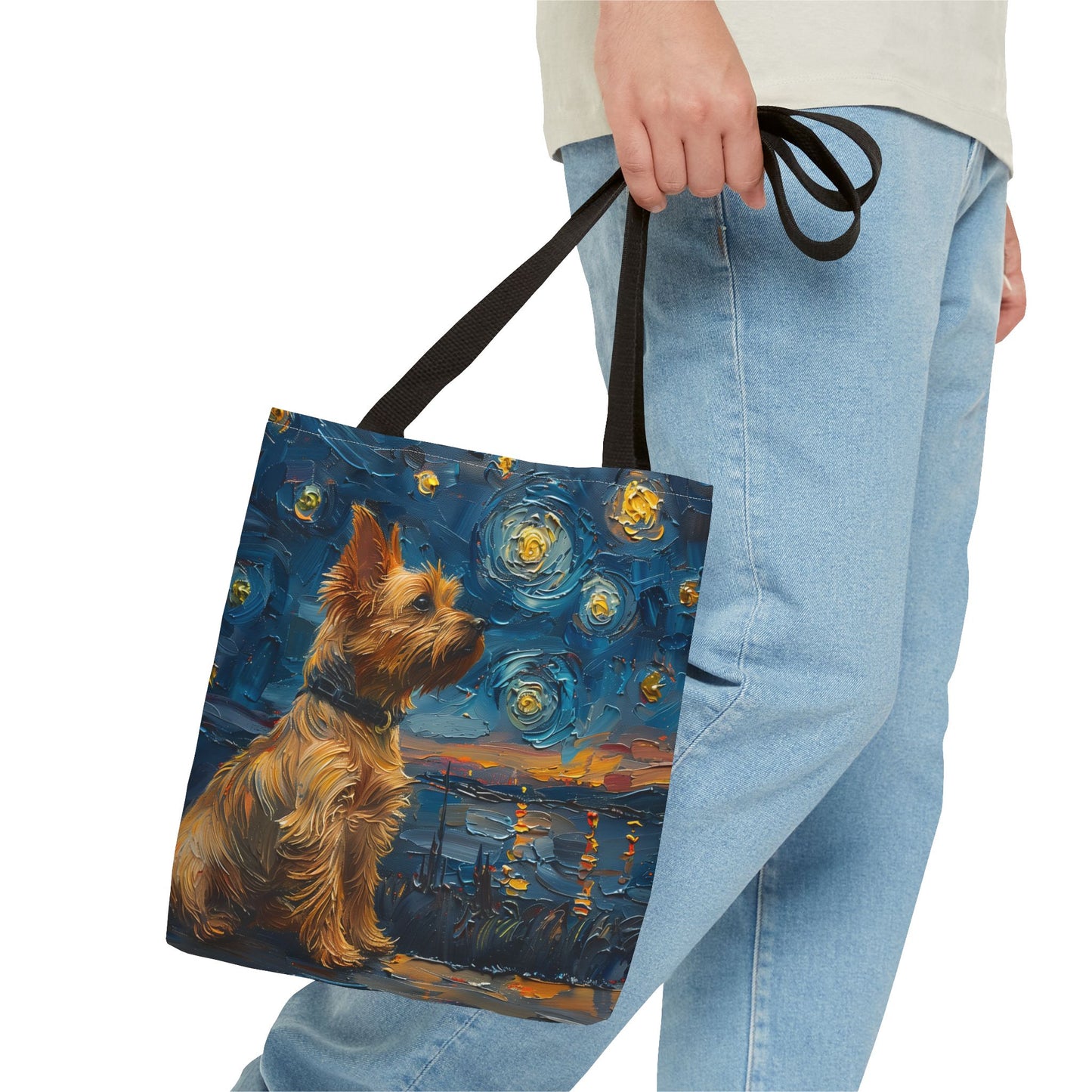 Yorkie Starry Night Canvas Tote Bag – Artistic & Eco-Friendly