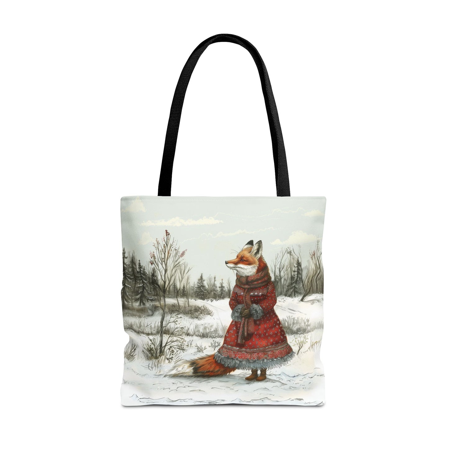 Winter Fox Walk Eco-Friendly Tote Bag, Artistic & Seasonal Design