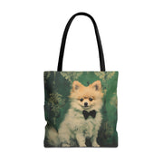 Pomeranian Portrait Tote Bag, Artsy Green Design for Dog Lovers