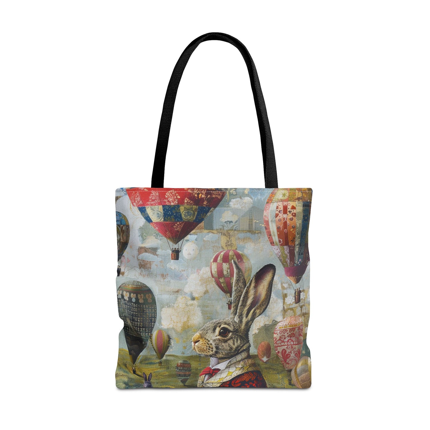 Whimsical Bunny and Hot Air Balloons Tote Bag, Artistic Eco-Friendly Design