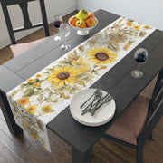 Rustic Sunflower Table Runner | Yellow, Green, and Cream Design (72" or 90")