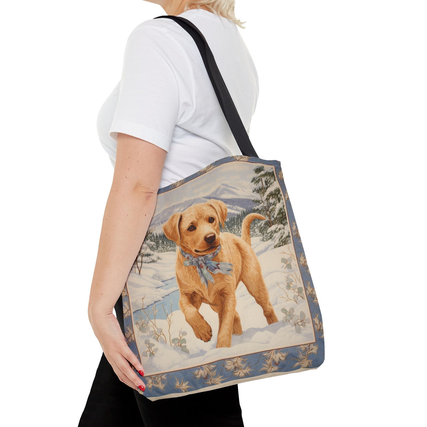 Golden Labrador Winter Tote Bag, Snowy Canvas Pet Lover Gift