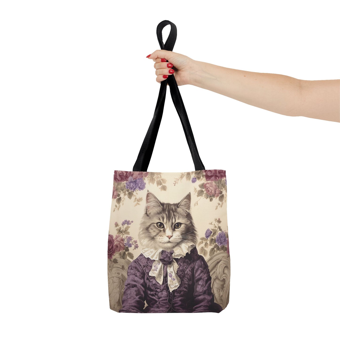 Elegant Maine Coon Cat Tote Bag, Vintage Floral Design, Eco-Friendly