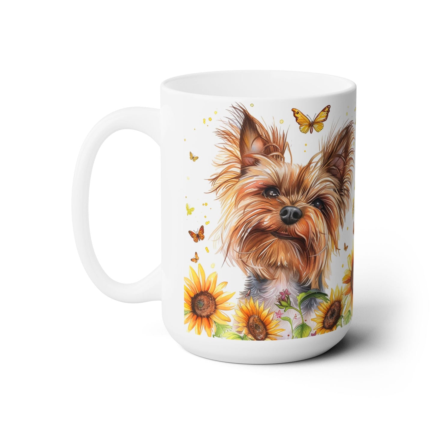 Yorkie Bliss Mug with Sunflowers and Butterflies