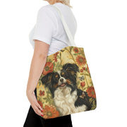 Papillon Dog Floral Canvas Tote Bag, Cute and Eco-Friendly Gift