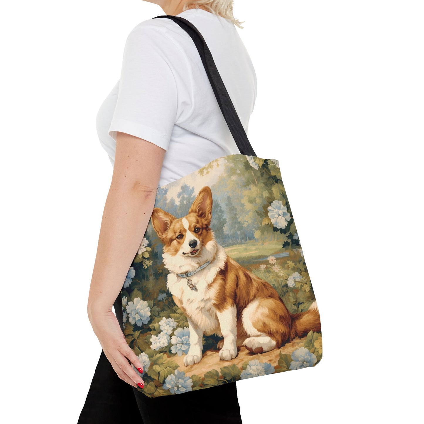 Charming Pembroke Corgi Canvas Tote Bag, Floral Eco-Friendly Design