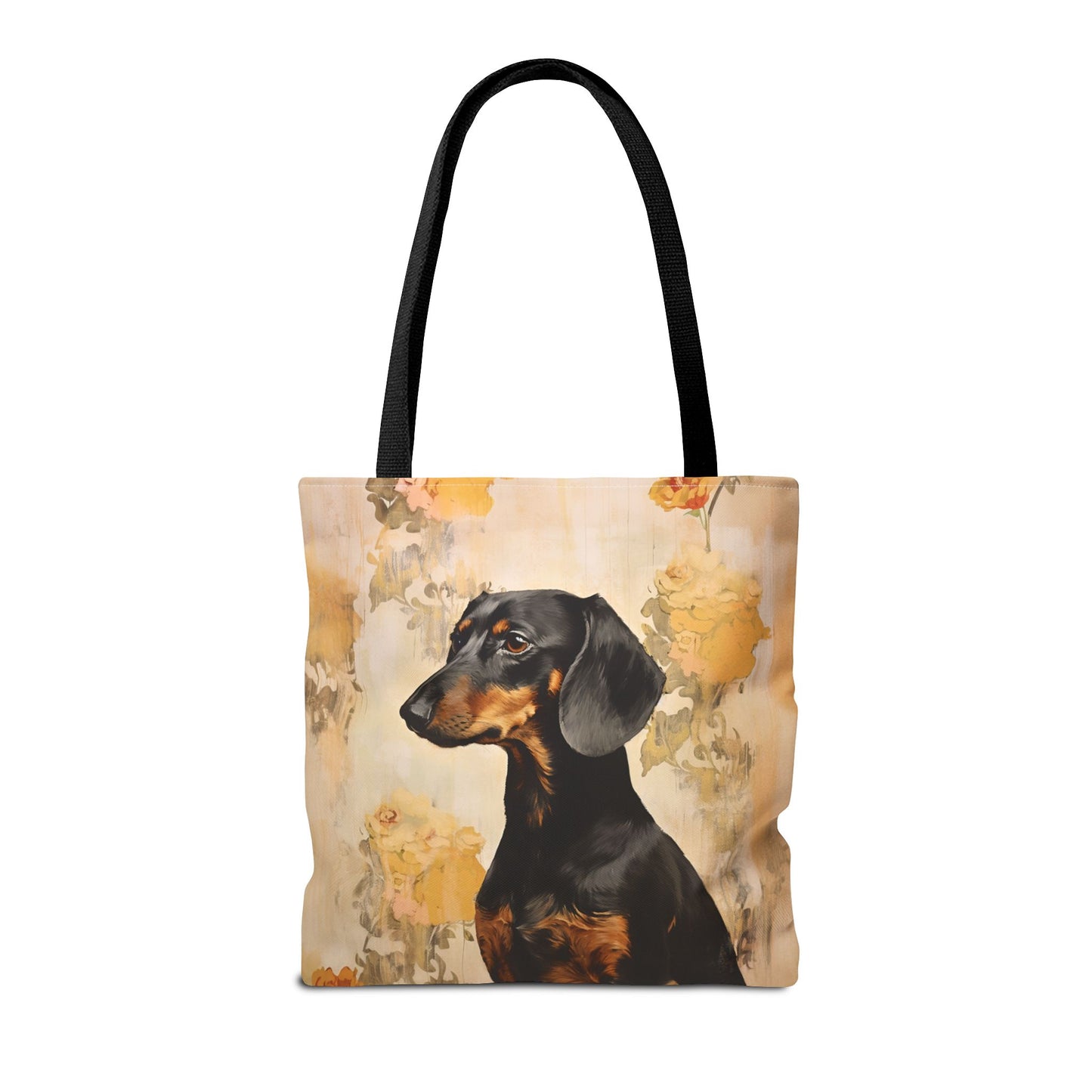 Dachshund Charm Reusable Canvas Tote Bag with Floral Elegance