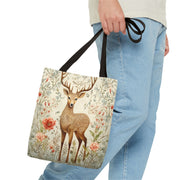 Deer Meadow Floral Tote Bag, Eco-Friendly Shopping and Book Bag