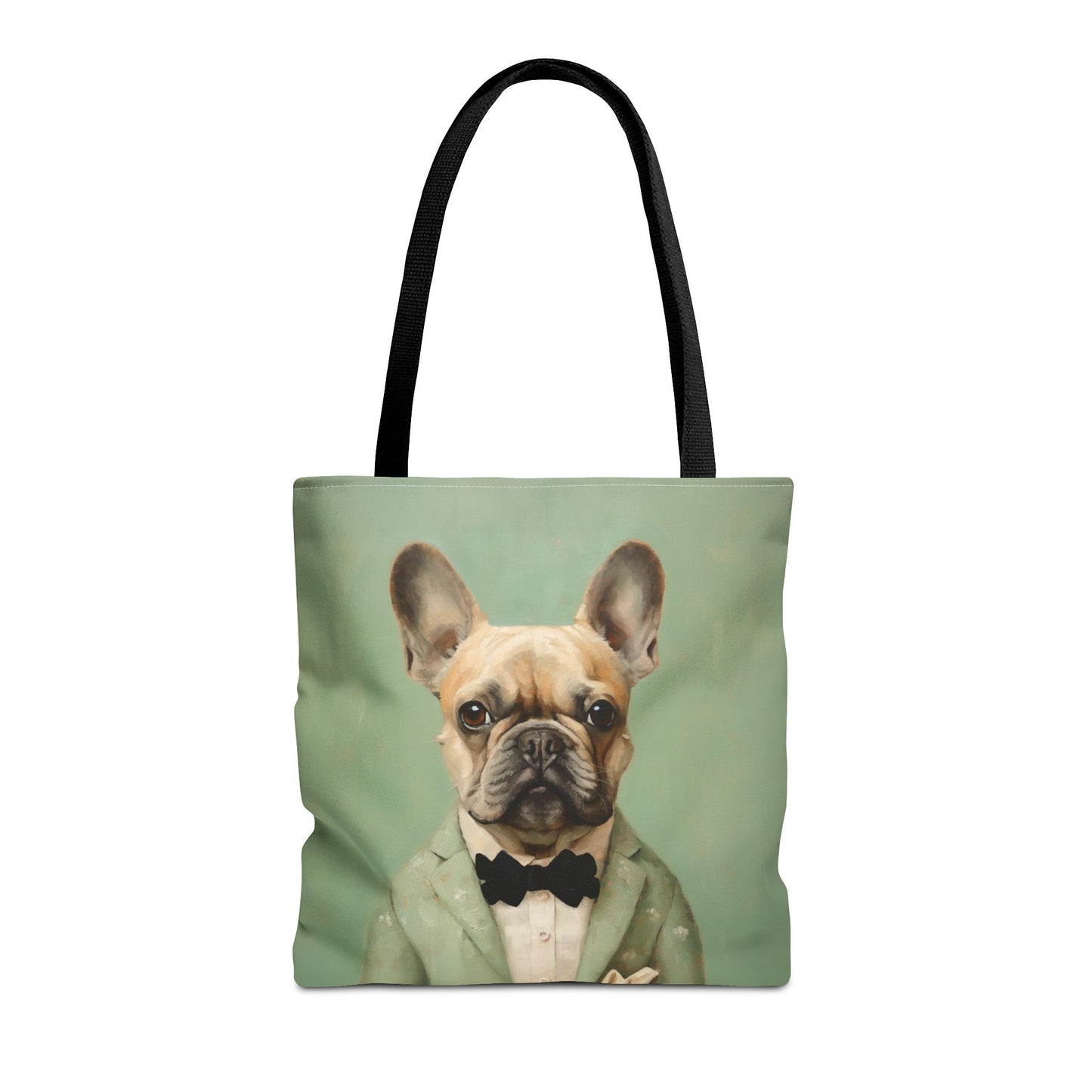 Dapper French Bulldog Tote Bag – Vintage Green, Eco-Friendly Canvas