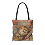 Charming Tabby Cat Tote Bag, Floral Design, Perfect Cat Lover Gift