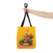 Bunny on Scooter Flower Tote Bag, Vibrant Artistic Market Bag