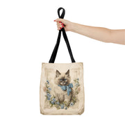 Ragdoll Cat Tote Bag with Blue Floral Design, Eco-Friendly Gift Idea