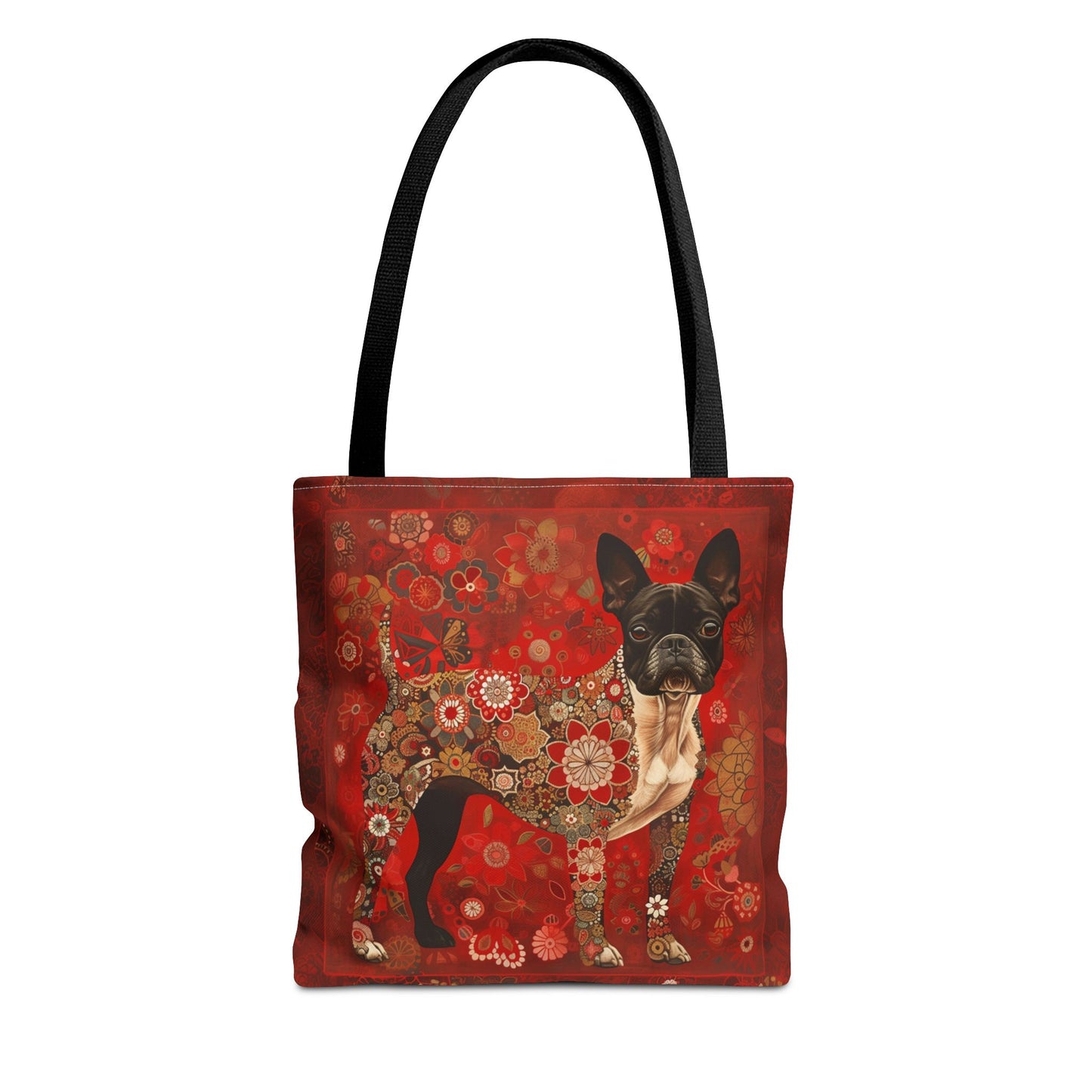 Boston Terrier Floral Tote Bag - Vibrant Red Design for Dog Lovers