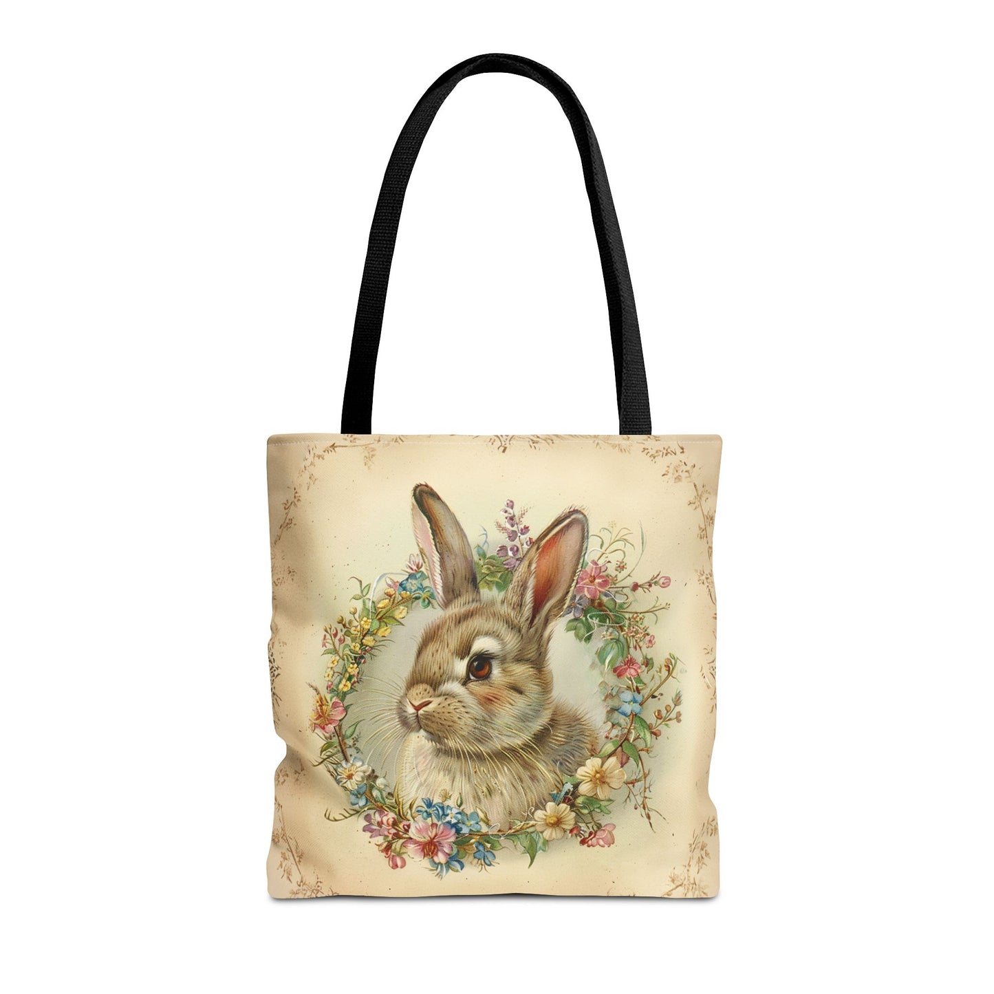 Easter Bunny Floral Tote Bag with Vintage Wreath Design