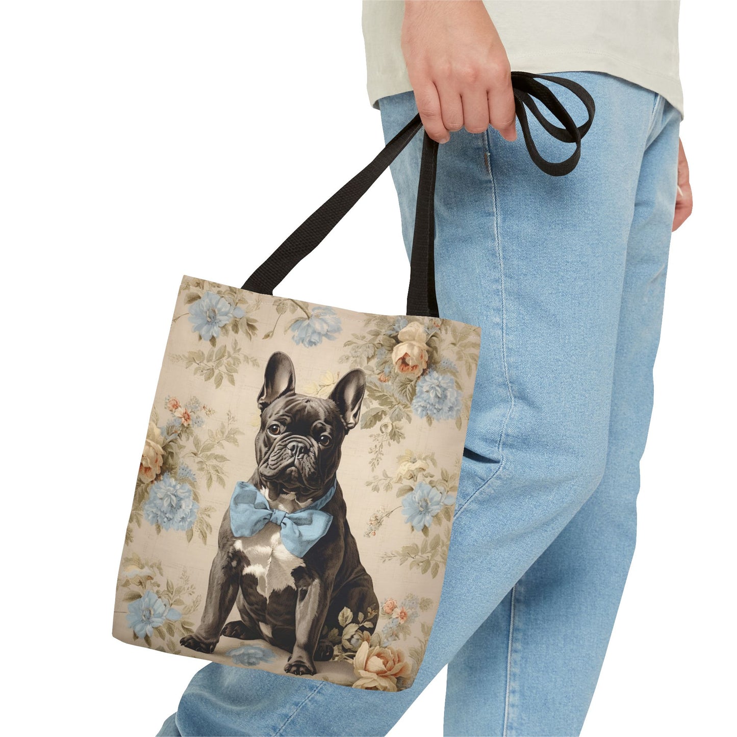 French Bulldog Floral Tote Bag with Vintage Charm