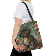 Shih Tzu Elegance Floral Tote Bag – Artistic Dog Lover’s Delight