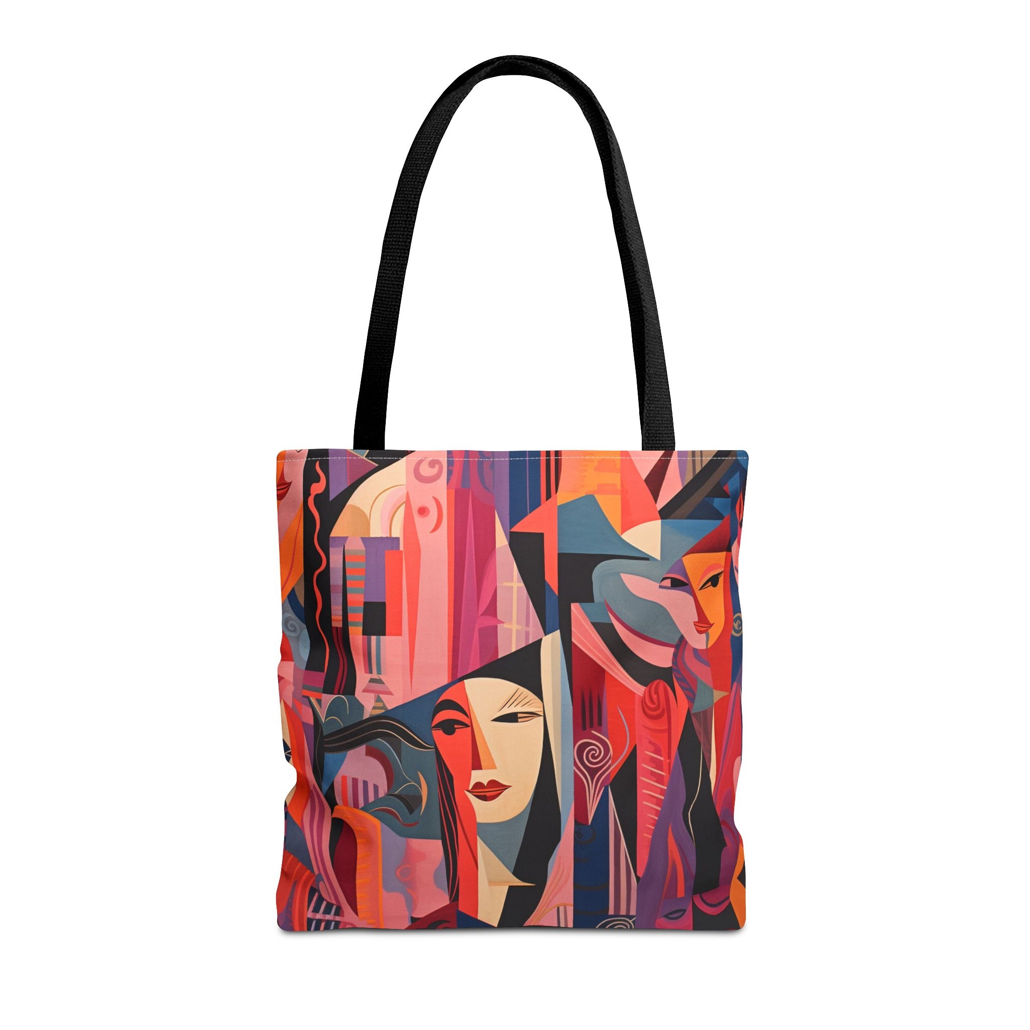 Abstract Faces Cubist Canvas Tote Bag, Stylish Modern Art Design