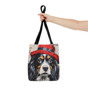 Cavalier Spaniel Tote Bag with Red Hat, Artistic Canvas Design