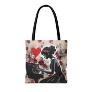 Piano Love Artistic Tote Bag – Romantic Design for Music Enthusiasts