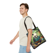 Whimsical Panda Reading Tote Bag, Eco-Friendly Shopper for Book Lovers