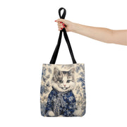 Chic Blue Floral Cat Tote Bag – Eco-Friendly Reusable Canvas