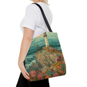 Coastal Lighthouse Art Canvas Tote Bag, Eco-Friendly Beach Essential