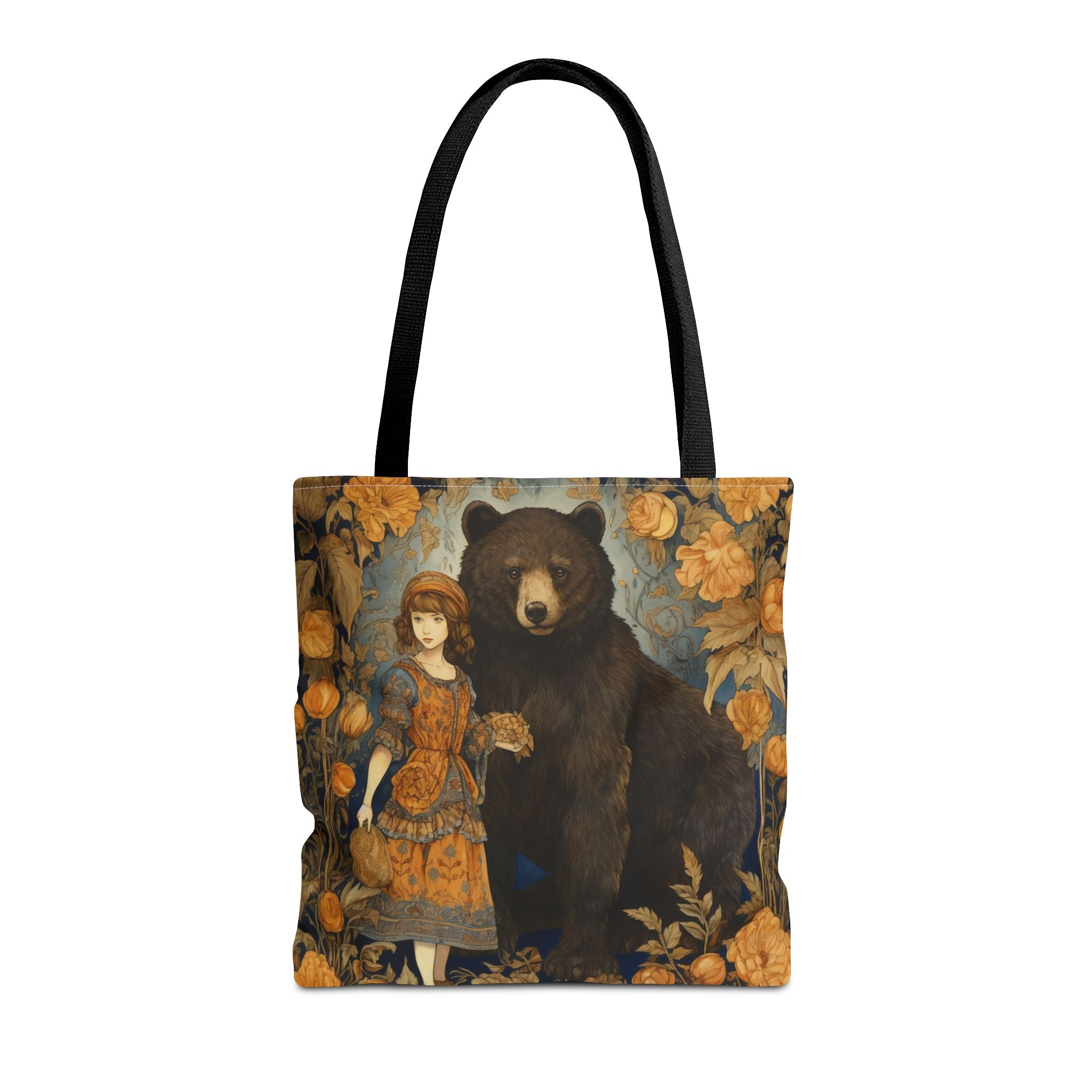 Fairytale Bear and Maiden Tote Bag, Vintage Floral Art Eco Tote