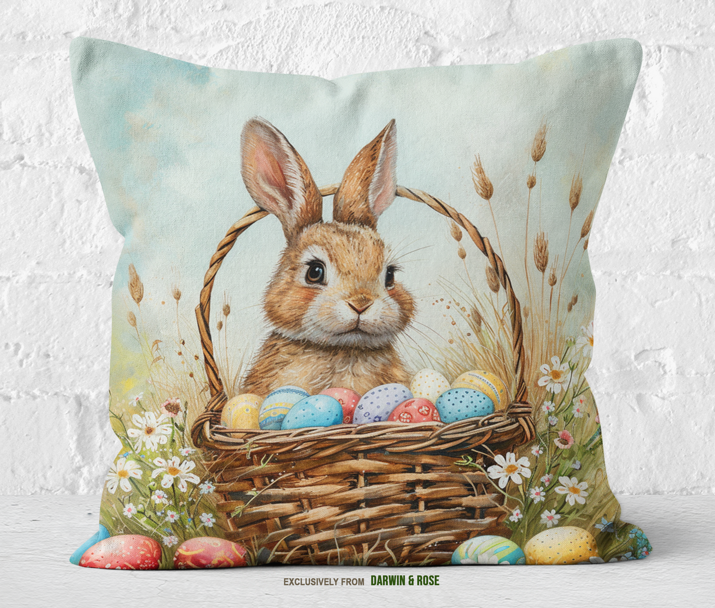 Springtime Bunny Easter Throw Pillow – Rustic Farmhouse Decor