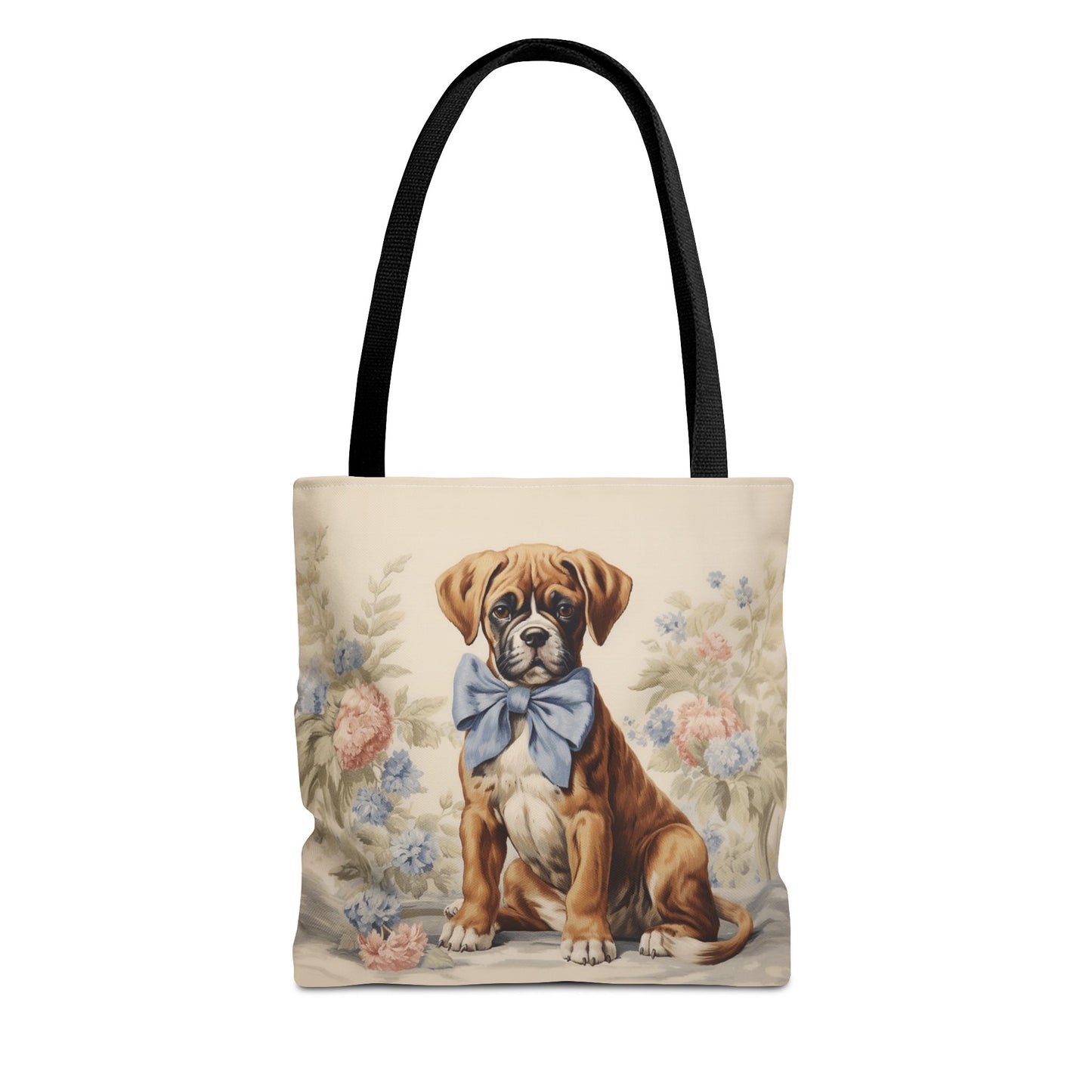 Boxer Puppy Canvas Tote Bag with Floral Design, Eco-Friendly Market Tote