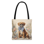 Boxer Puppy Canvas Tote Bag with Floral Design, Eco-Friendly Market Tote