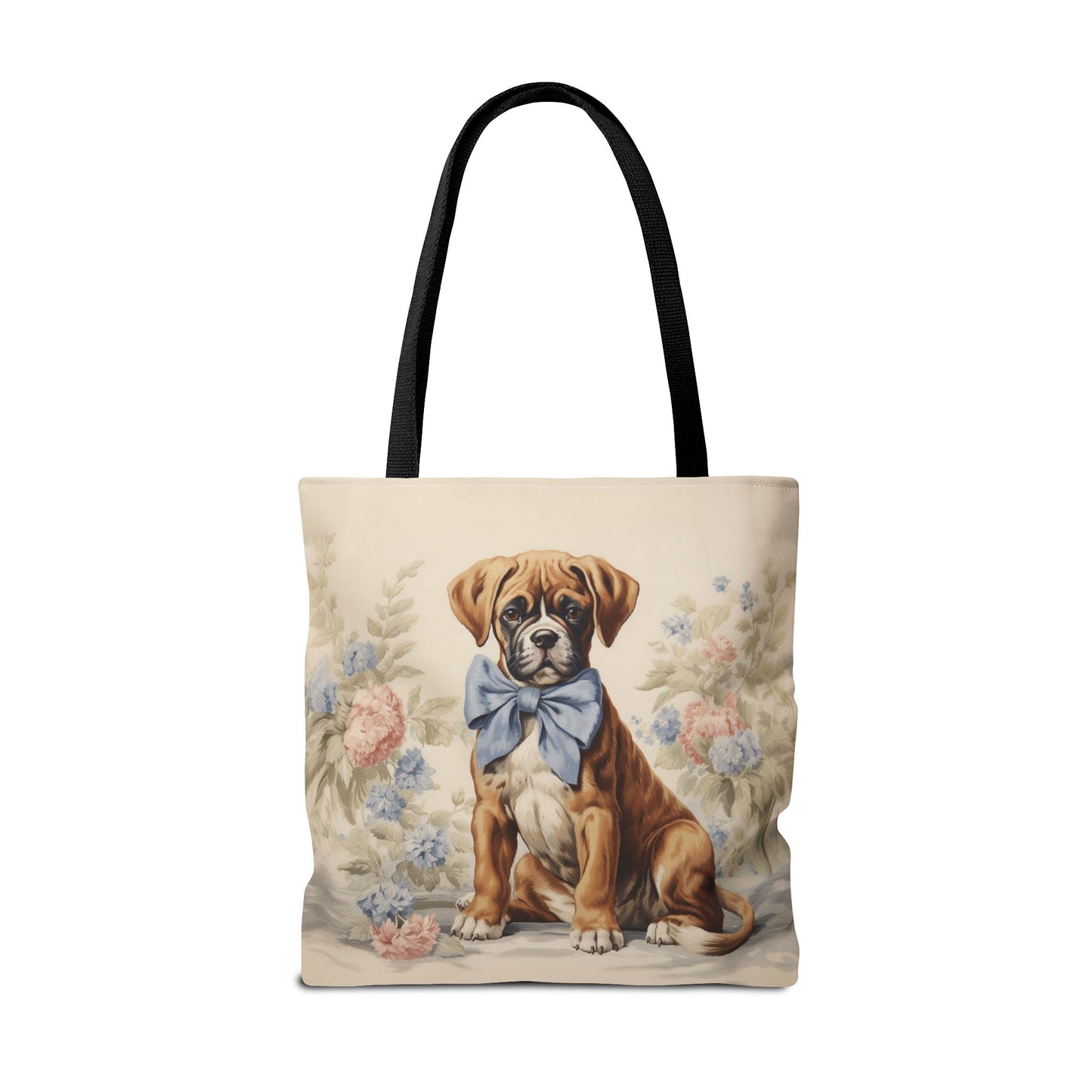 Boxer Puppy Canvas Tote Bag with Floral Design, Eco-Friendly Market Tote