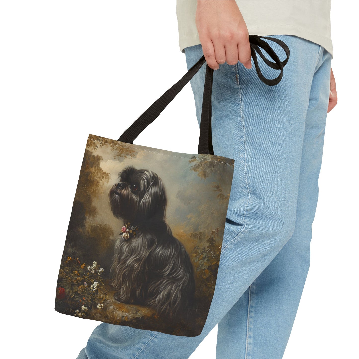 Elegant Shih Tzu Portrait Tote Bag, Vintage Floral Canvas for Dog Lovers