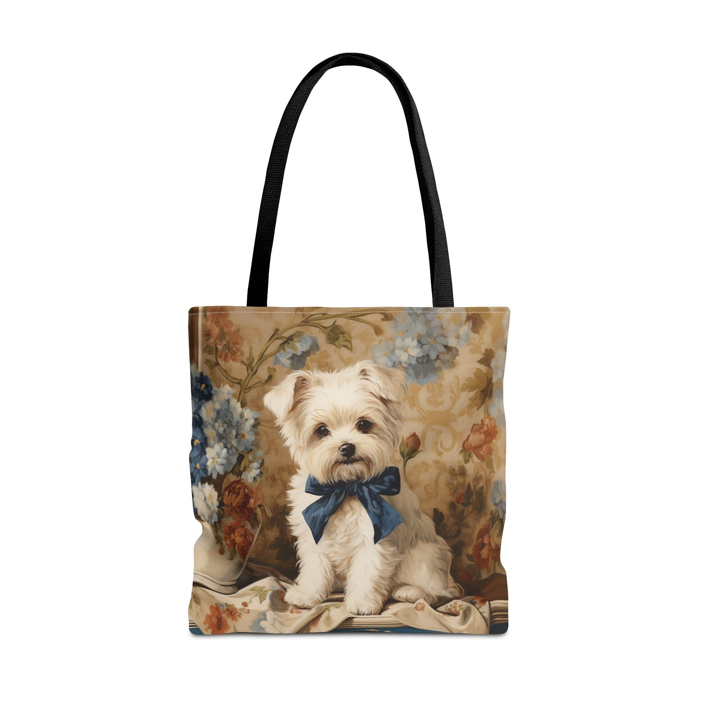 Charming Maltese Canvas Tote Bag with Floral Vintage Elegance