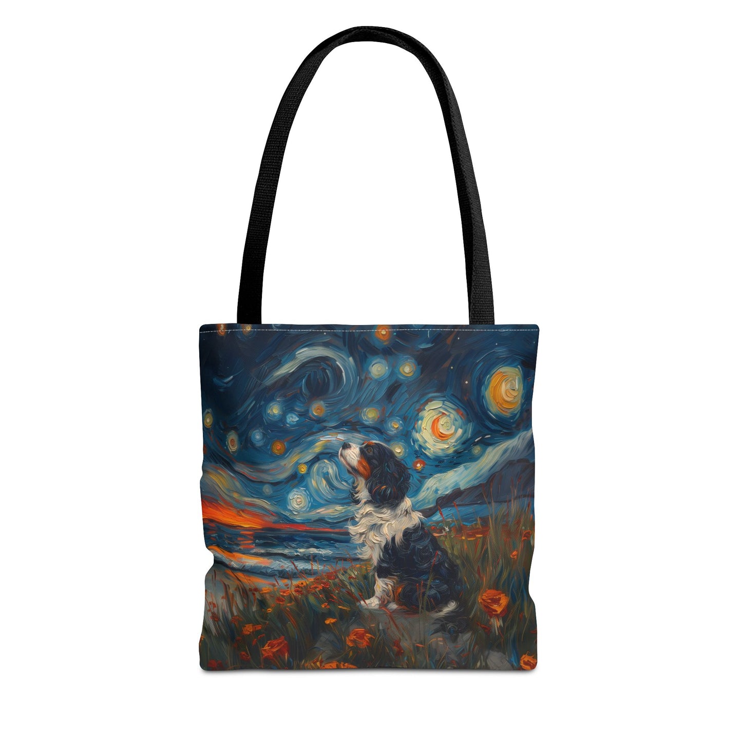 Starry Cavalier Tote Bag, Van Gogh Inspired Eco-Friendly Dog Lover Gift